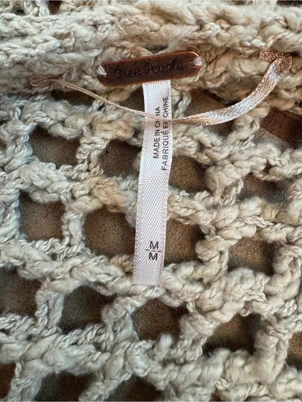 Free People Open-Weave Tan Crochet Shrug Bolero Sweater M